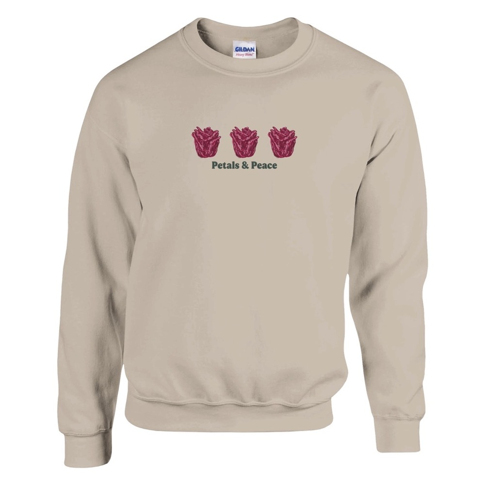 Gildan Beige Sweatshirt w/ Floral Design, Unisex Medium, Petals & Peace Crewneck - Picture 3 of 8
